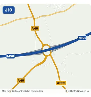 Map of M56 junction 10