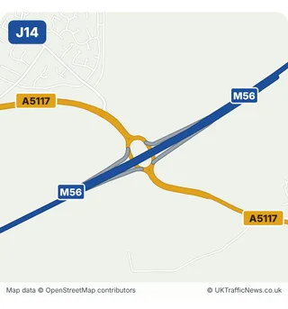 Map of M56 junction 14
